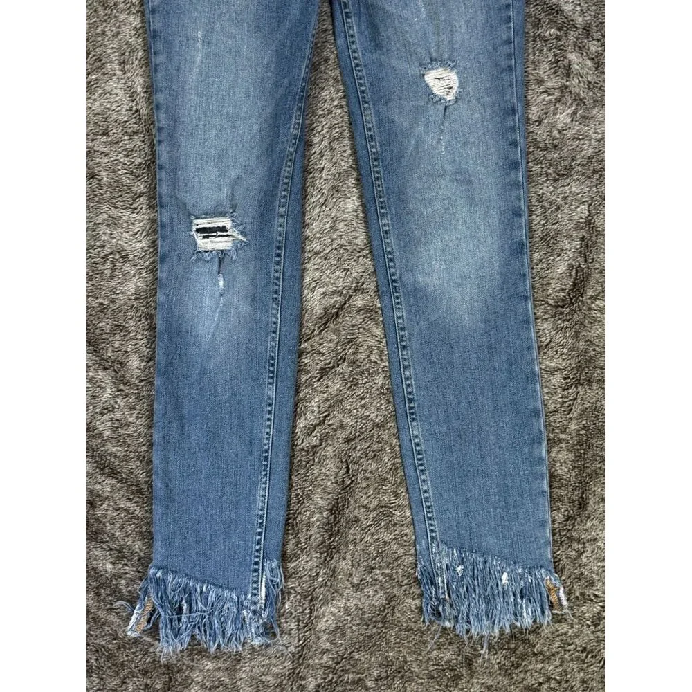 Free People Great Heights Frayed Skinny Jeans Sz 25